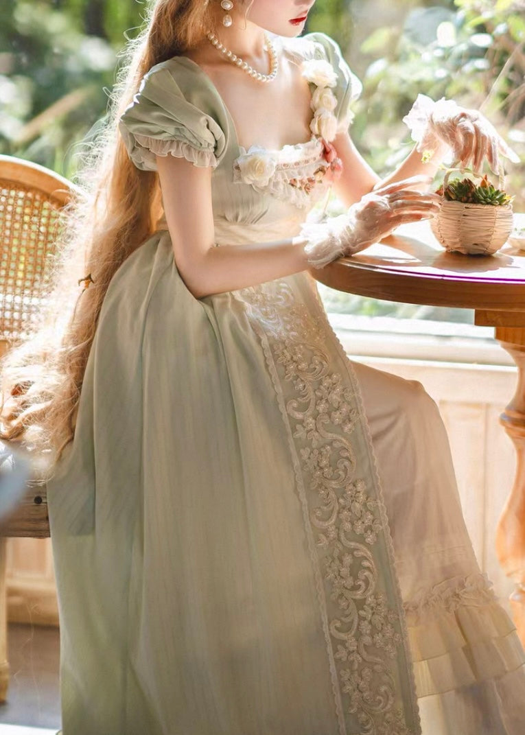 bridgerton dress FLORAL TULLE MIDI BUTTER YELLOW THIRTYWAY skirt and puffed sleeves Bridgerton princess dress L