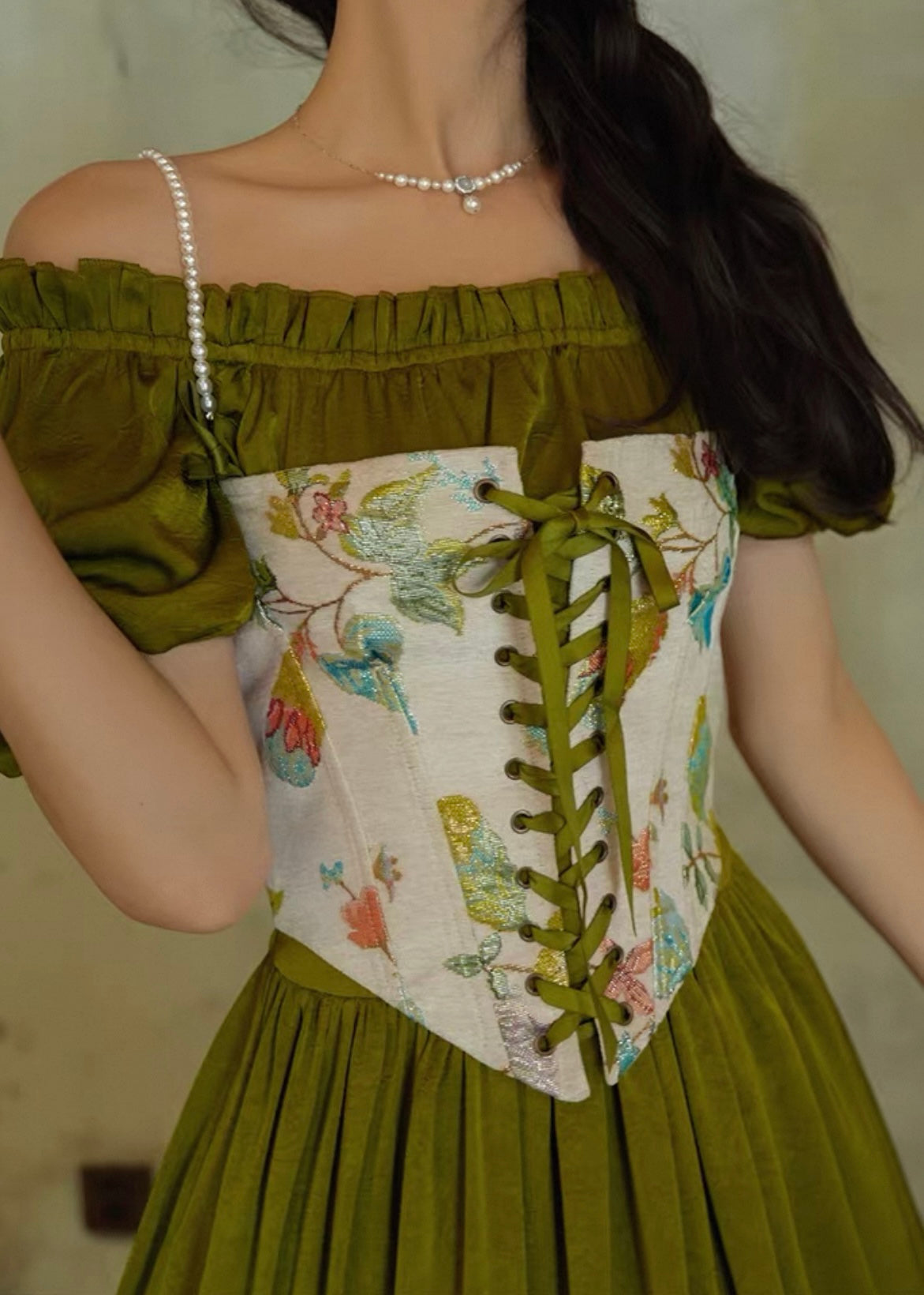 slim fit dress slacks Victorian Elegance Lace Corset Dress -Vintage Aesthetic Outfit Cream / S