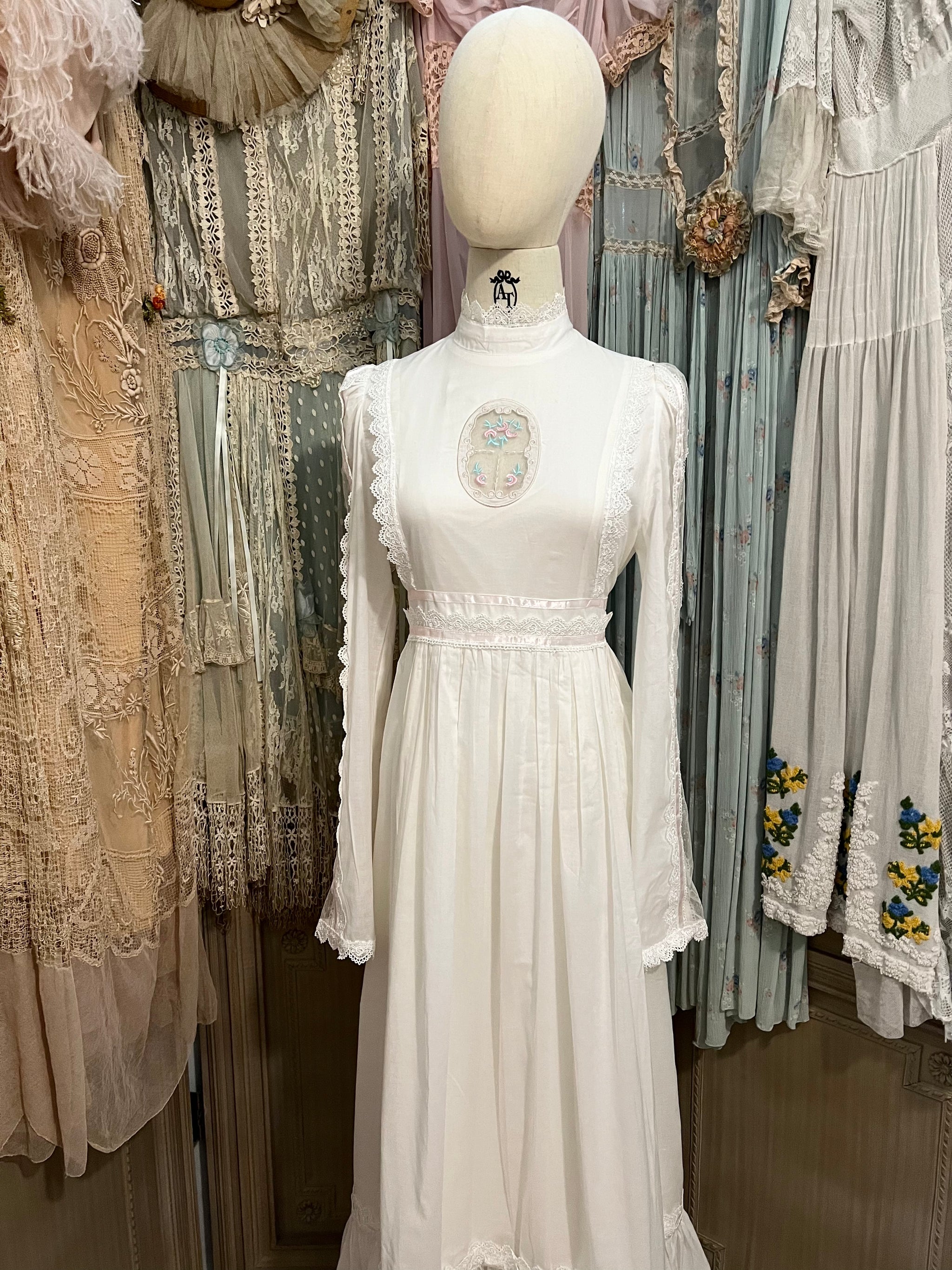 GUNNE SAX - アンティーク 1970s Gunne Sax Floral Calico Corset Midi Dress, Cowgirl