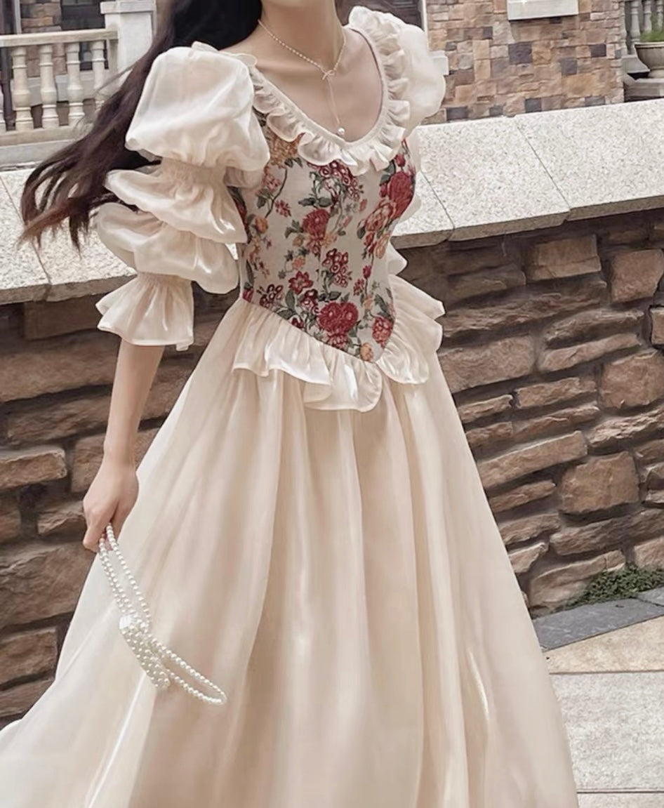 princess cottagecore dresses COTTAGECORE DRESS, FLORAL Fairy Dress, Romantic Dress, Picnic Dress,  Elegant Princess Fairytopia Tailor Made Dress, Gift for Girlfriend