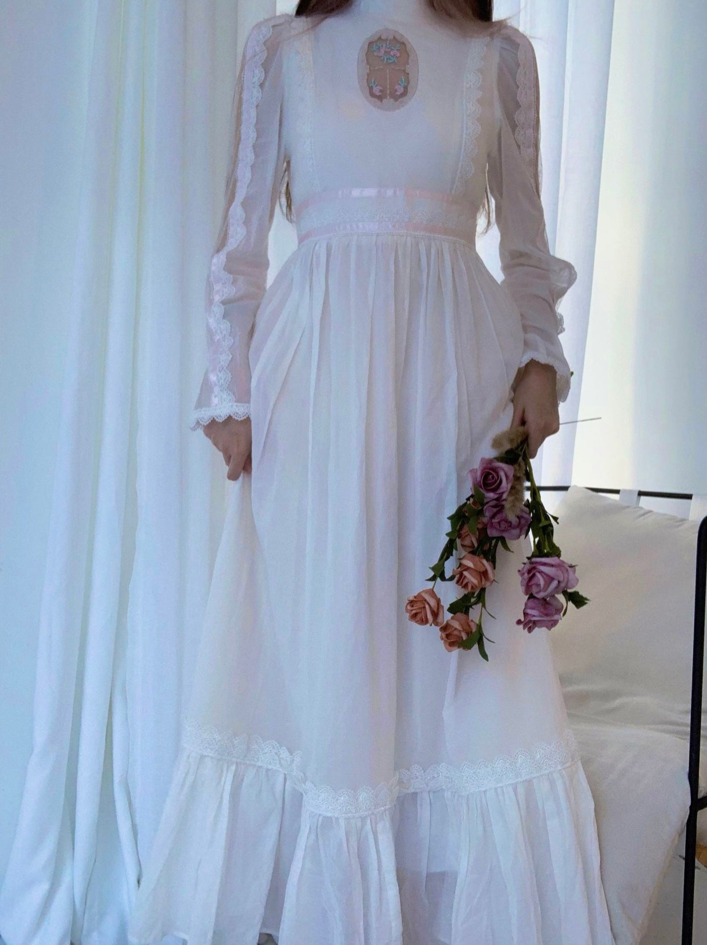 GUNNE SAX - アンティーク 1970s Gunne Sax Floral Calico Corset Midi Dress, Cowgirl