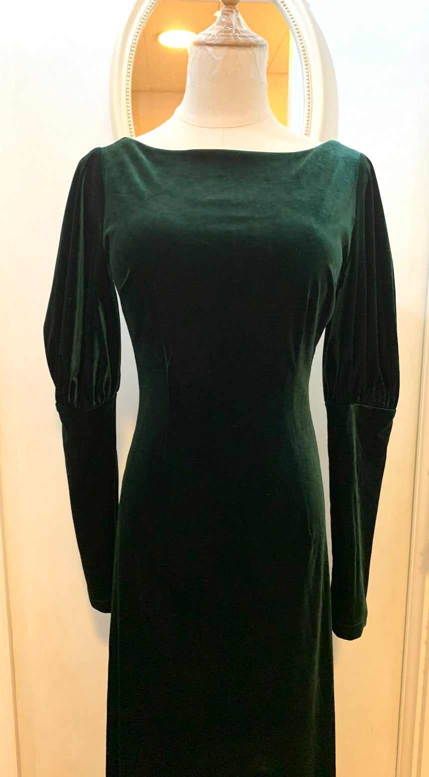 green emerald velvet dress Zapaka Women Dark Green Prom Dress A-Line Long Wrap Long Sleeves Velvet Evening Dress, Dark Green / S main image 1